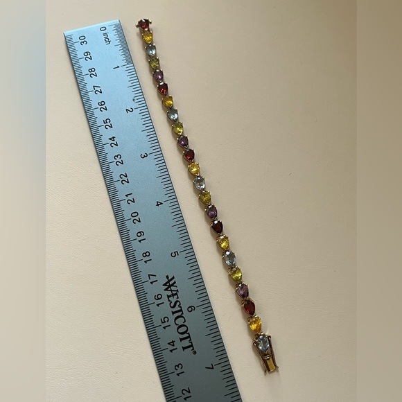 Elegant Multicolor Gemstone Bracelet Sterling Silver Gold plated 925 - Picture 6 of 9